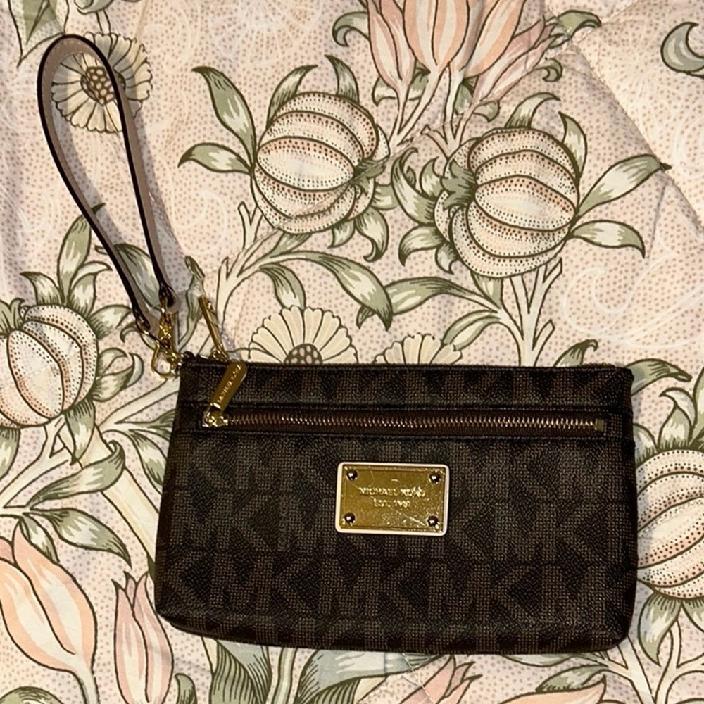 Michael Kors Dark Brown Wristlet with Gold Hardware
